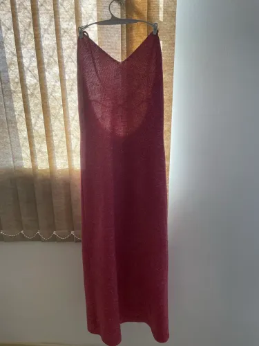 Vestido longo tricô rosa com brilho