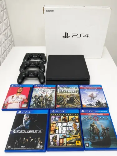 PS4 Slim 1TB 2 controles originais, 7Jogos