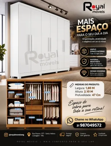 Guarda Roupa 1.80M Solteiro C/6 Portas 4Gavetas Internas. Produto Novo Direto de Fábrica