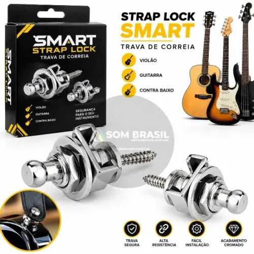 Strap Lock Trava para Correia Guitarra Violão Baixo Ukulele Sistema de trava cromada