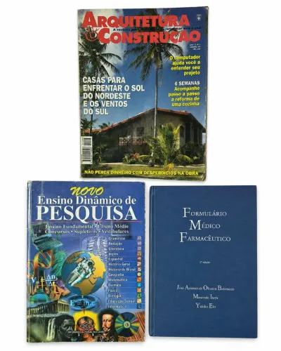 Lote com 2 livros e revista antiga - Farmácia, estudos e arquitetura