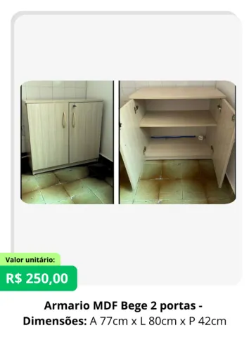 Armario MDF Bege 2 portas - A 77cm x L 80cm x P 42cm