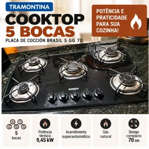 Cooktop Tramontina 5 bocas: potência e praticidade por um ótimo custo-benefício!