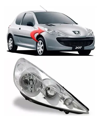 Farol peugeot 207 cromado 2007 2008 2009 2010 2011 2012