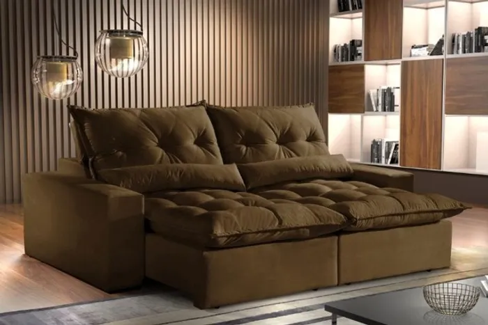 sala sofa retratil e reclinavel de 230 cm tecido veludao