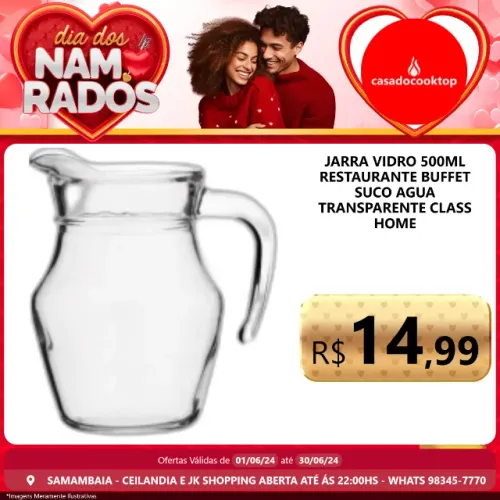 Jarra vidro 500ml restaurante buffet suco agua transparente class home