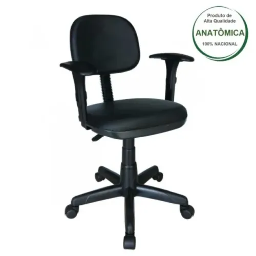 Cadeira Secretária Giratória Preta Estofada Braços Reguláveis Conforto Ergonômico 31106