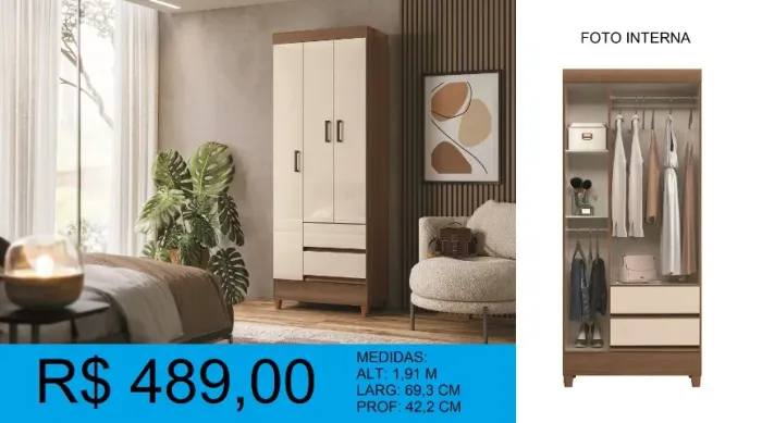 Roupeiro Solteiro - Entrega e montagem Gratis