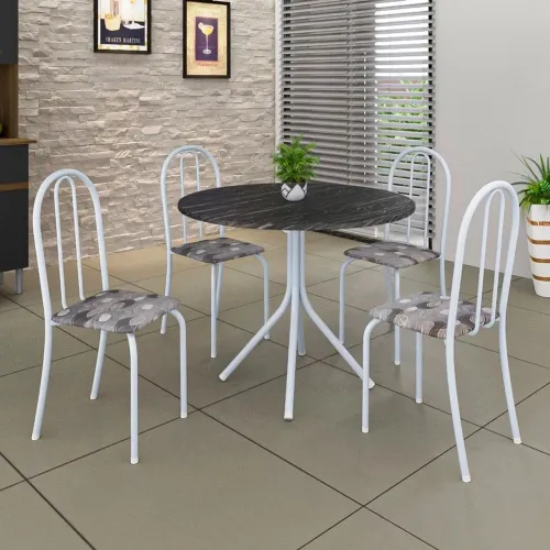 Mesa de Cozinha Soma 4 Cadeiras Ane B 75cm Redonda Paraopeba Branco <br><br>