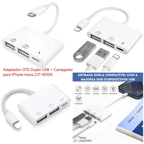 Adaptador OTG Duplo USB + Carregador para iPhone Inova ZJT-30100