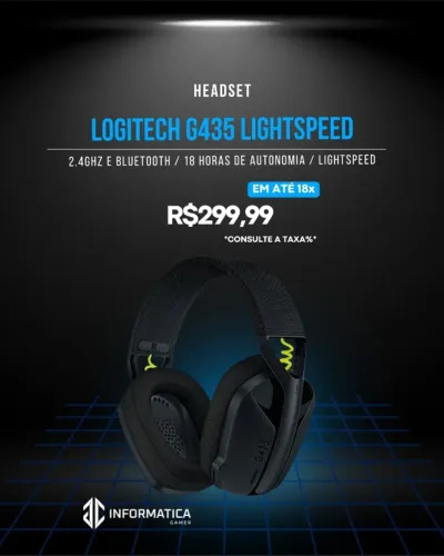Headset Gamer Sem Fio Logitech G435, Lightspeed e Bluetooth, Dolby Atmos