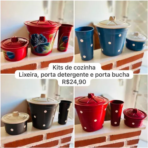 Kits de Cozinha - Lixeira, Porta Detergente e Porta Bucha