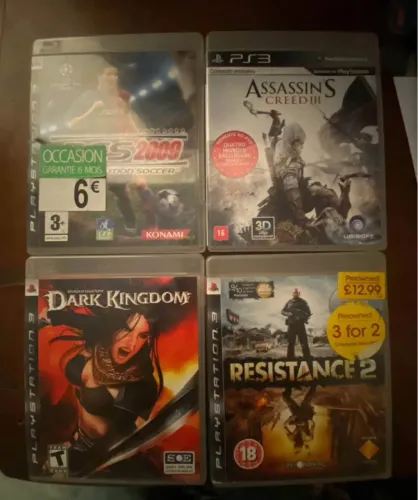 Jogos PS3 originais - Pes2009, Resistance2, Assassin?s Creed 3 e Dark Kingdom