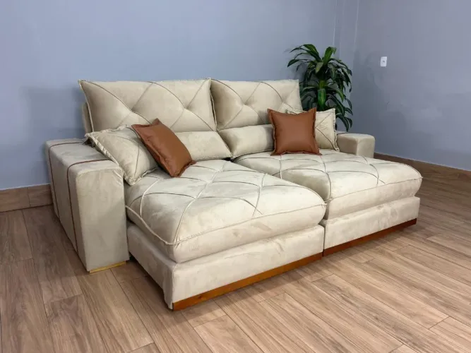 Sofá Retrátil e Reclinável Gran Bello 2.30m - Bege Veludo l76