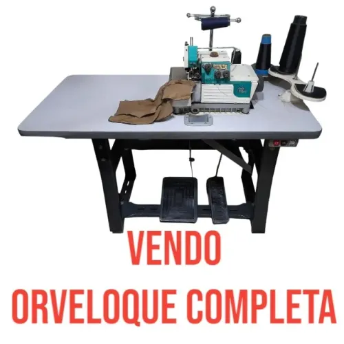 Maquina de costura overlock industrial com mesa motor e acessórios. Quatro fios.