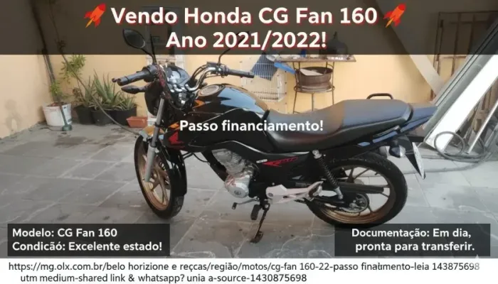 CG FAN 160 21/22 passo financiamento (LEIA A DESCRIÇÃO)