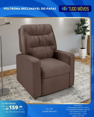 Poltrona Reclinável Suede Marrom