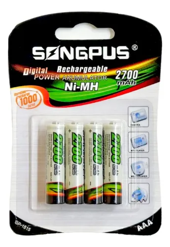 Pilha Recarregável AAA 2700 mAh Songpus - Ni-MH - Kit c/4 (pronta entrega)