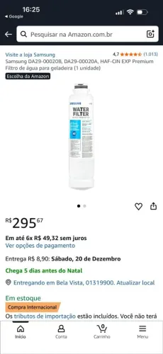 Filtro de reposição para purificador de água