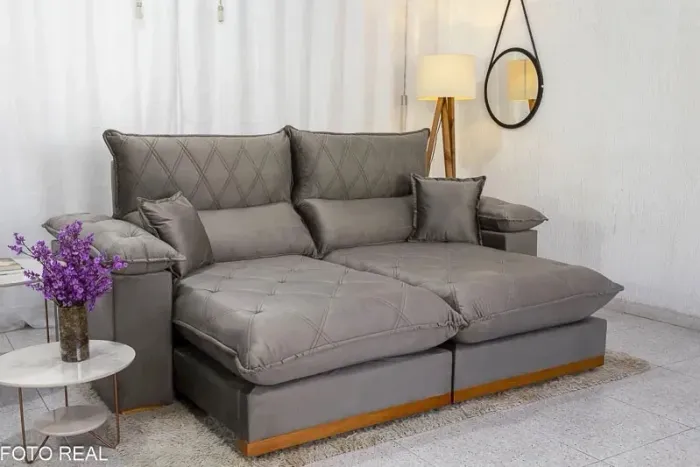 Sofá Retrátil Reclinável Magnum Veludo Cinza 813 Larg. 2.10m - molas ensacadas rf87