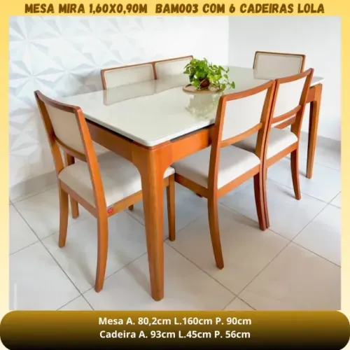 MESA MIRA 1,60X0,90m BAM003 COM 6 CADEIRAS LOLA