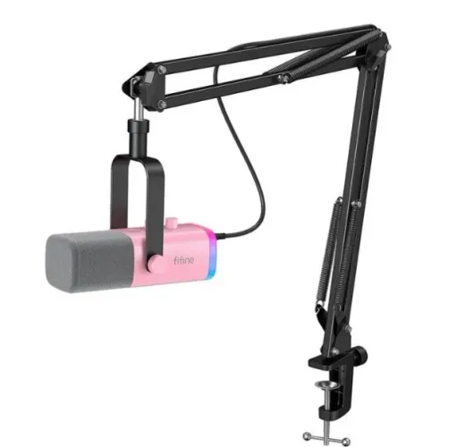 Microfone Dinamico Com Braço Articulado Fifine AmpliGame TAM8, RGB, USB/XLR, Rosa, TAM8-PN