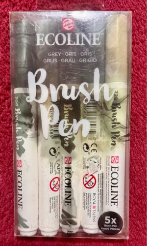 Kit Ecoline Brush Pen Grey 5 Cores - Royal Talens