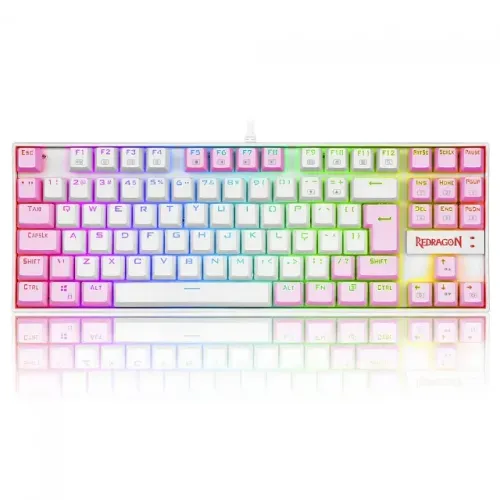 TECLADO MECANICO GAMER SINGLE COLOR REDRAGON KUMARA BRANCO E ROSA COM SWITCH AZUL