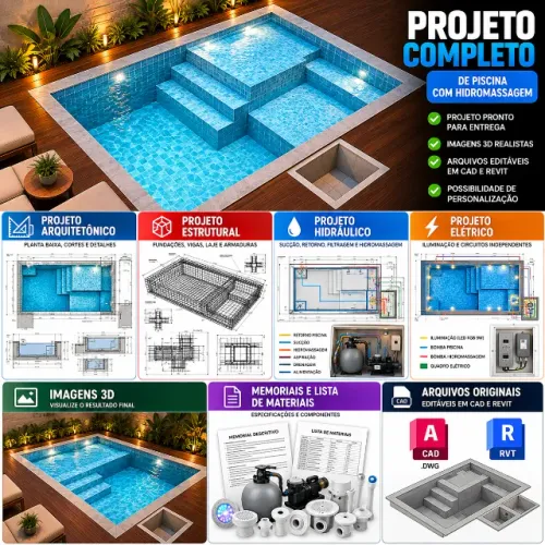PROJETO COMPLETO DE PISCINA COM HIDROMASSAGEM