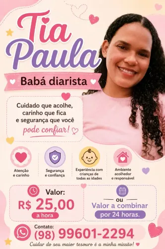 Babá diarista ou fixa por plantão disponível