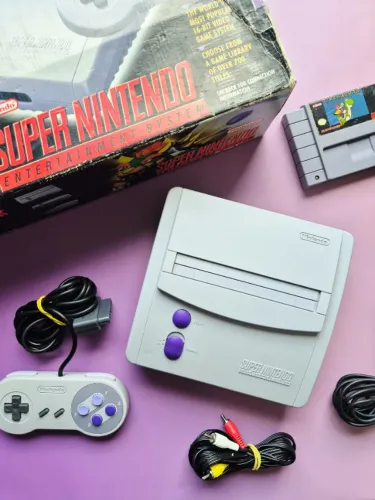Super Nintendo Slim Completo (SNES) + Controle Original + Jogo Super Mario World