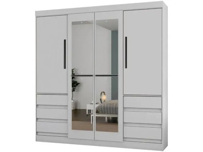 Guarda-roupa Casal com Espelho 4 Portas 6 Gavetas Araplac Atraente Sofia