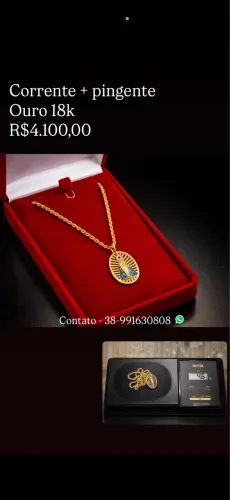 Colar de OURO com pingente Nossa Senhora Aparecida