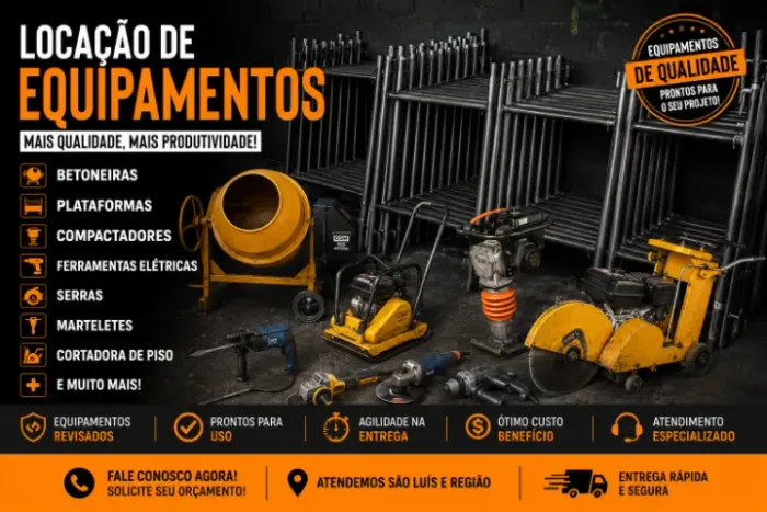 LOCAÇÃO DE EQUIPAMENTOS PARA CONSTRUÇÃO | ANDAIMES, BETONEIRAS E MUITO MAIS!