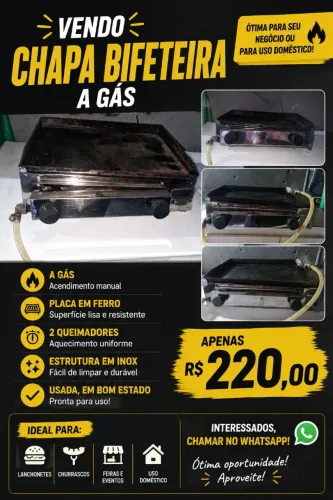Chapa para lanche à gás