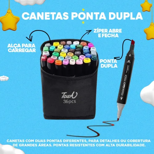 Kit com 10 kits 36 cores canetinha touch com pontas duplas!