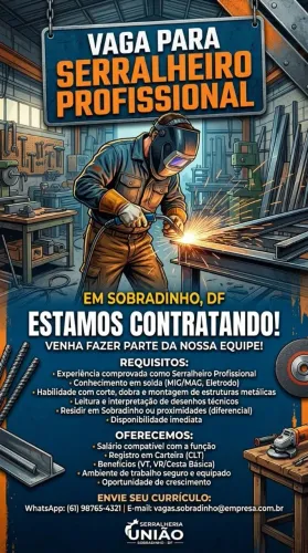 Vaga pra serralheiro profissional 