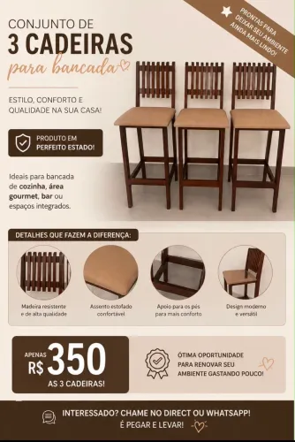 3 Cadeiras altas para bancada