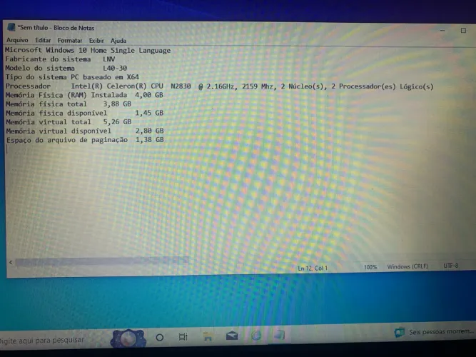 Notebook Usado Lenovo L40-30 - Só Funciona Ligado no Carregador
