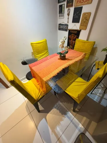 Conjunto mesa de vidro 4 lugares