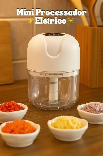 Mini processador de alimentos recarregável<br><br>*R$ 45,00*?