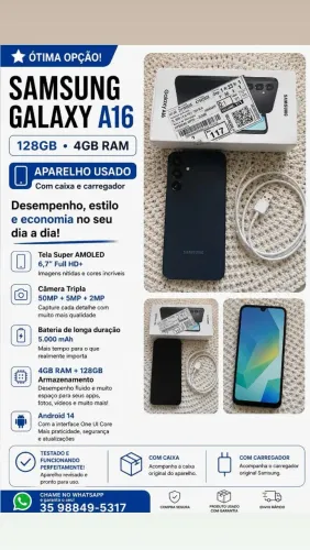 Samsung Galaxy A16 128GB - Completo com Caixa e Carregador