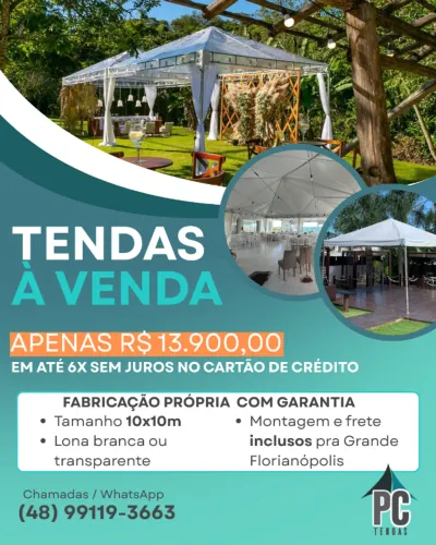Tenda piramidal 10x10m em 6x no cartão