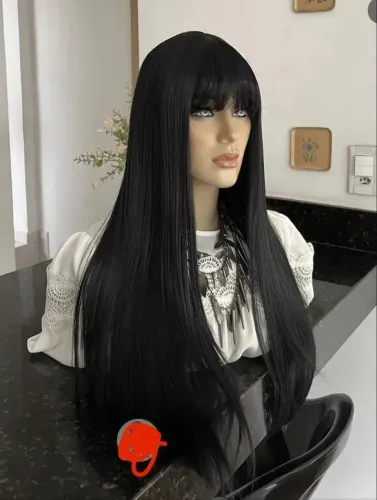 Peruca wigs Lace Preta Orgânica Lisa Idêntico Ao Humano