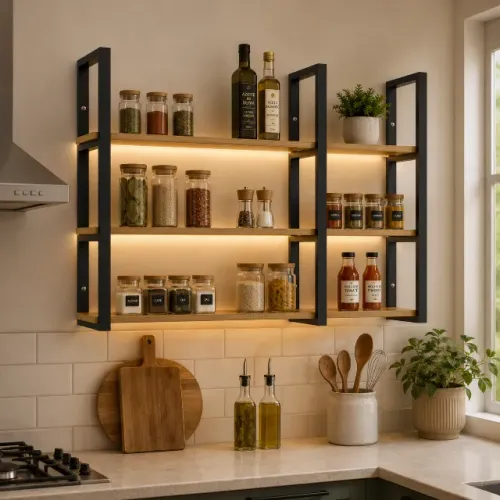 Prateleira Industrial de Parede 120cm Decoração Casa Sala Cozinha Metalon MDP Mel