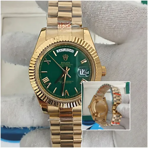RELÓGIO DAY-DATE DOURADO E FUNDO VERDE