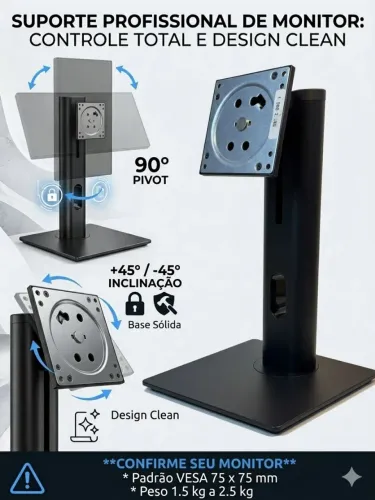 Suporte para monitor de mesa ajustável Vesa 75x75mm