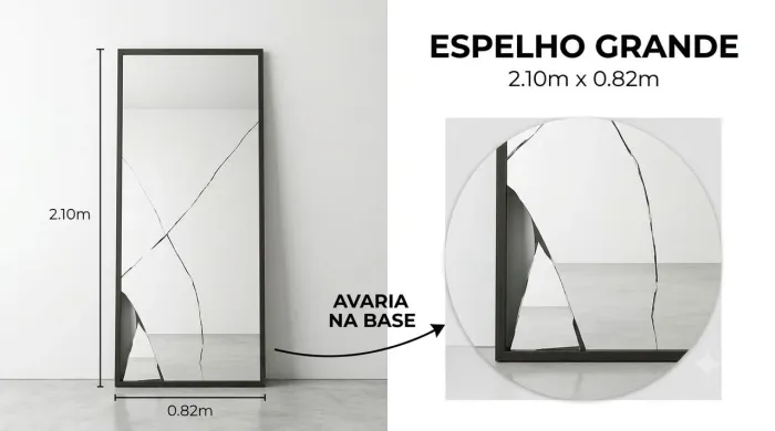 Espelho Grande 2,10m x 0,82m (Trincado - Para Reaproveitamento / Vidraçaria)