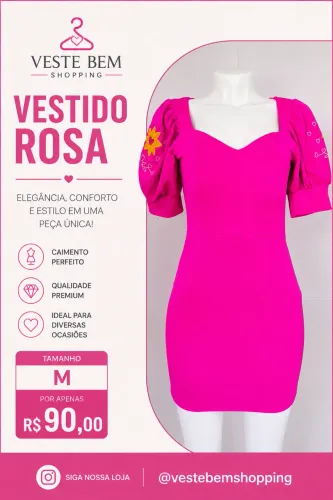 Vestido feminino na cor Rosa com detalhes