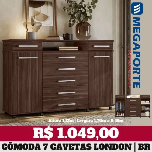 Comoda London 1,70m 7 Gavetas 2 Portas (Novo) Entrega Grátis!